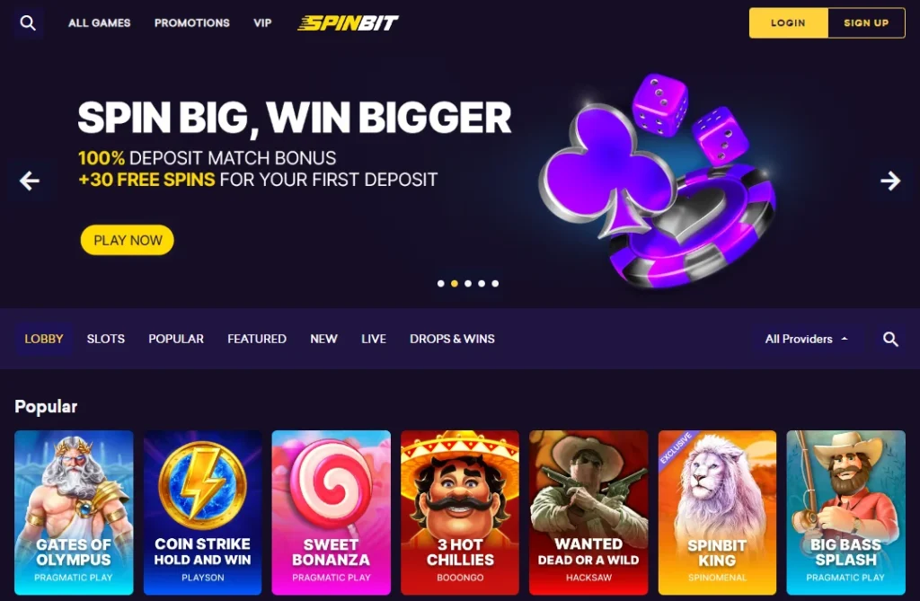SpinBit Casino Main Page